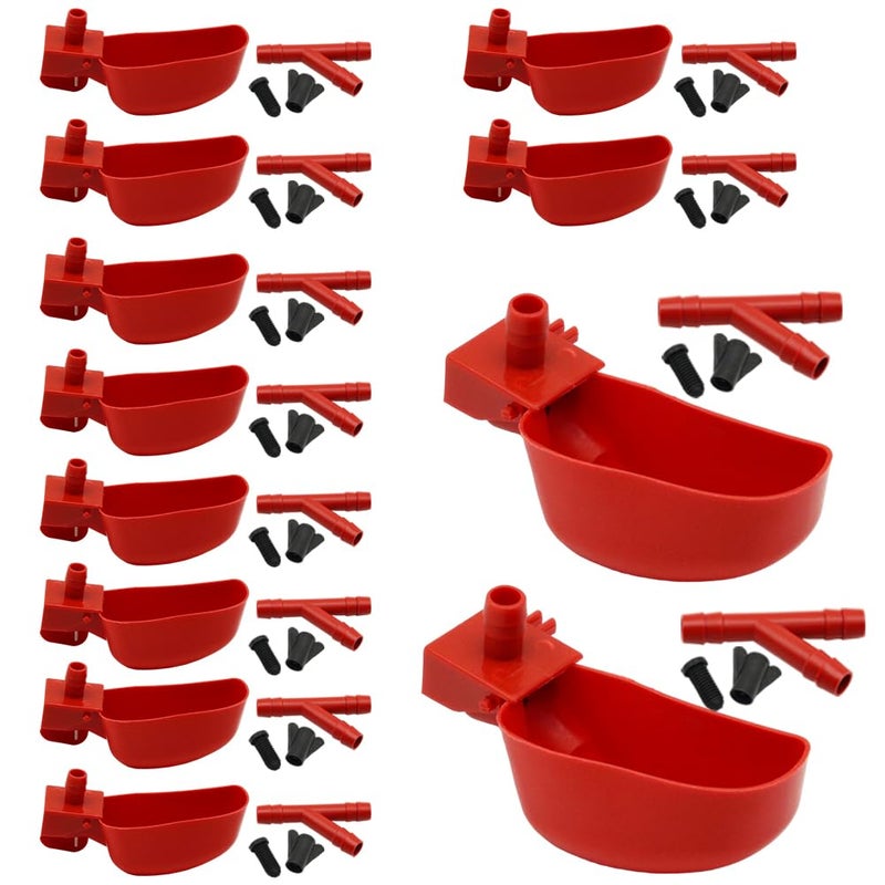 MODUODUO 12Pcs Quail Water Cups Pigeon Automatic Bird Waterer for Cage Hang Drinker Breeding Poultry Drinking Bowls(Red) - Image 1